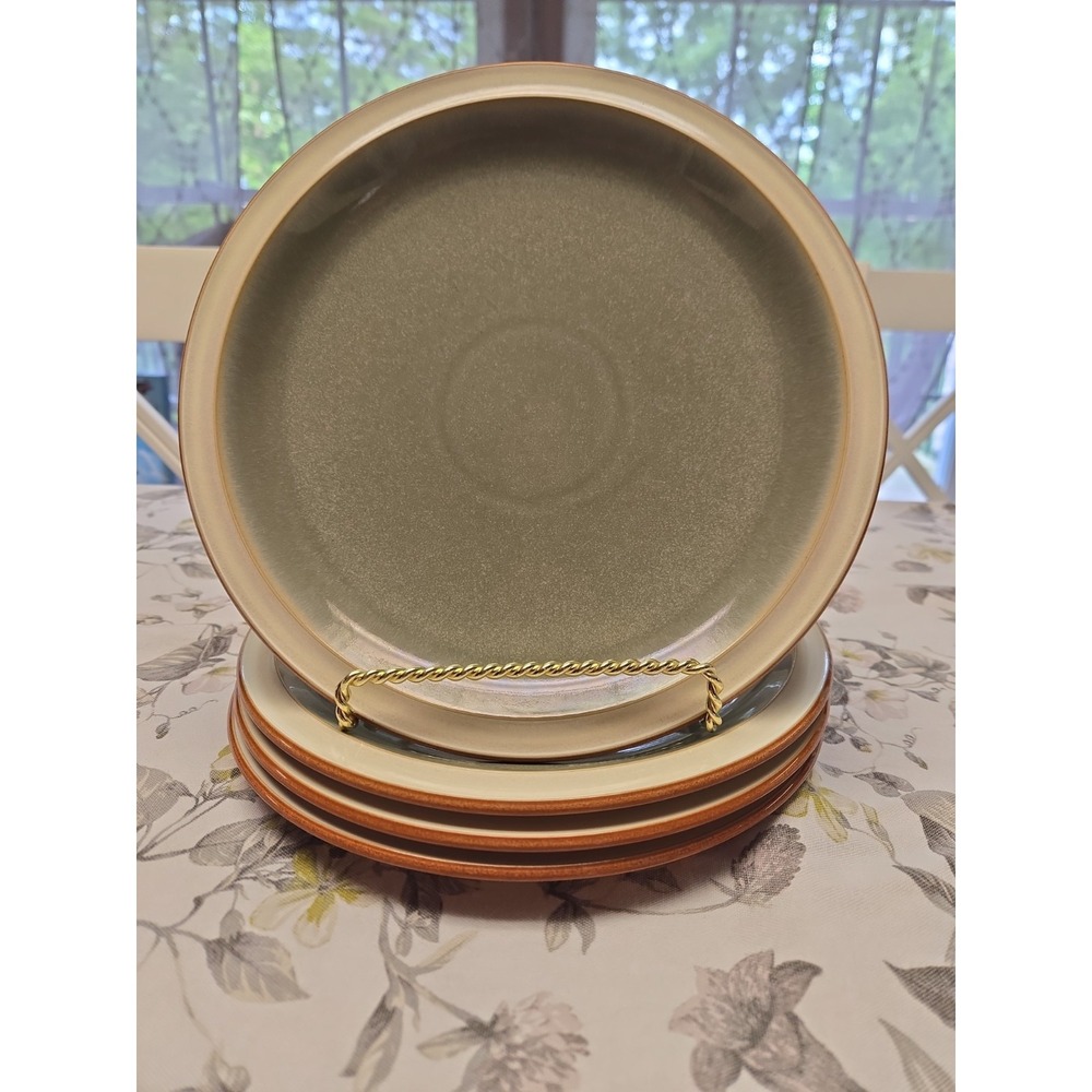 Denby England Fire Sage Paprika Cream 10 3/8"Dinner Plates Set Of 4 EUC
